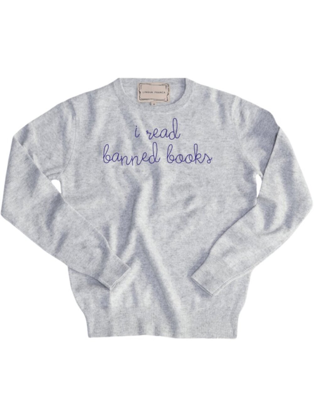 Lingua Franca 'i read banned books' Cashmere Crewneck Smoke XS